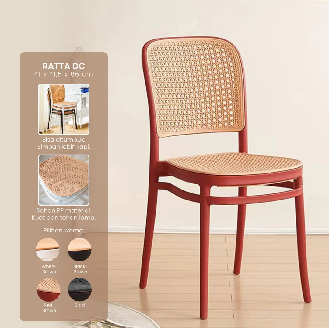 PIRA - RATTA DC KURSI ROTAN PLASTIK / KURSI MAKAN / KURSI TERAS / KURSI SANTAI / KURSI CAFE / KURSI PLASTIK warna RED - BROWN - PIRA - foto 1