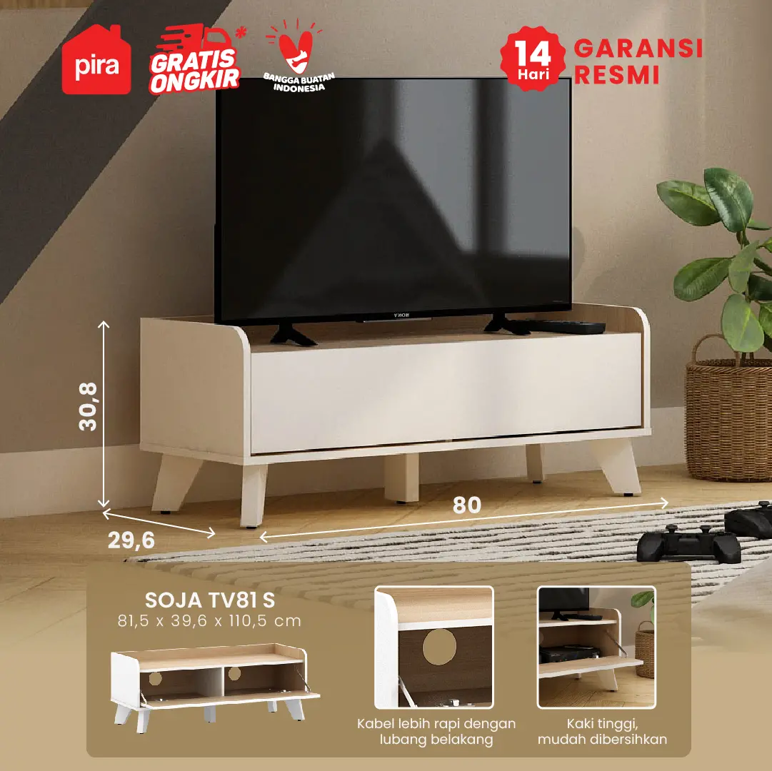 PIRA METROPOLIS OX -  SOJA TV81 S MEJA TV / RAK TV warna WHITE - PRO OAK - PIRA METROPOLIS OX - foto 1