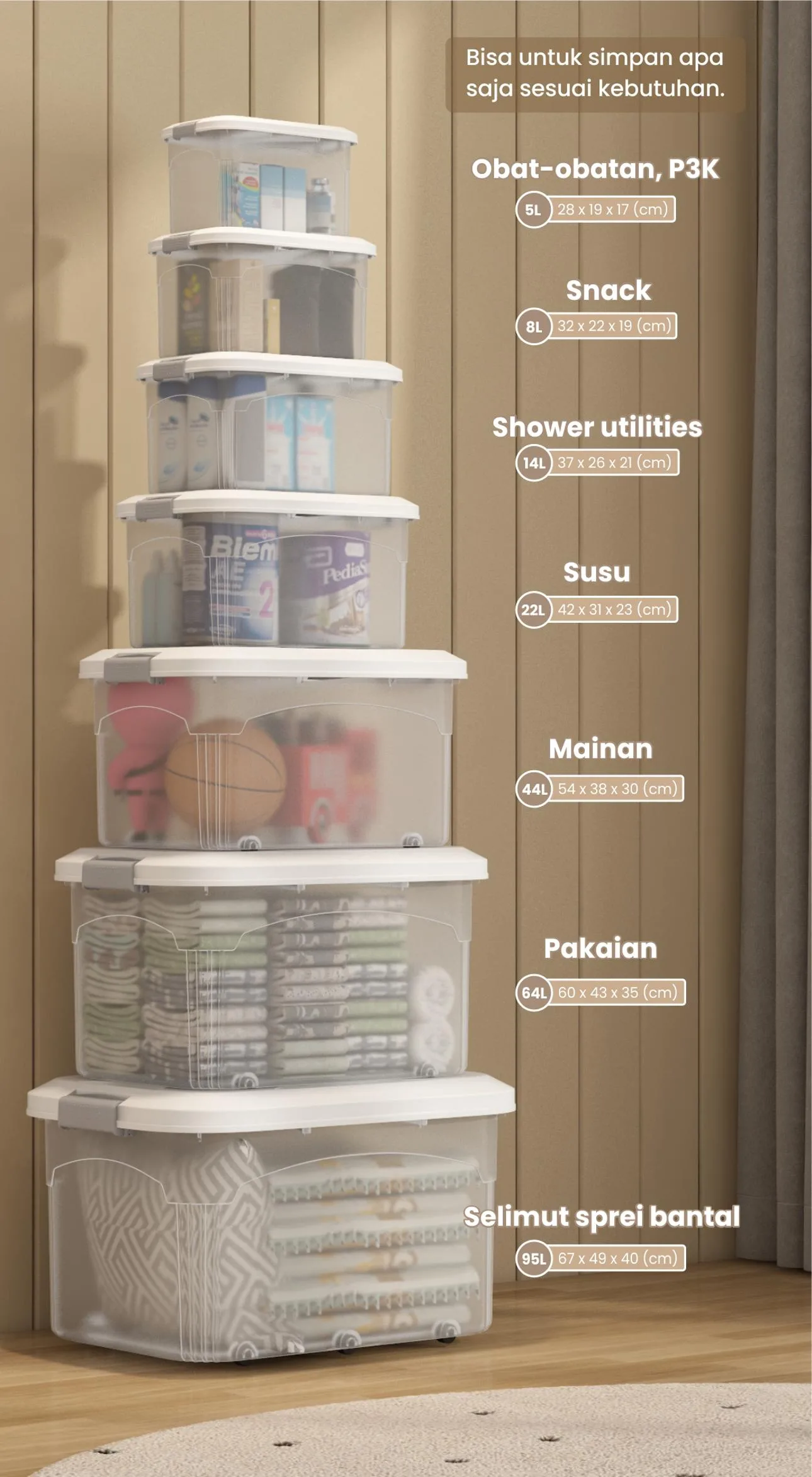 PIRA HOME - MIZU PSB 14L CONTAINER BOX / BOX PLASTIK / KOTAK PENYIMPANAN warna CLEAR WHITE - PIRA HOME - foto 6