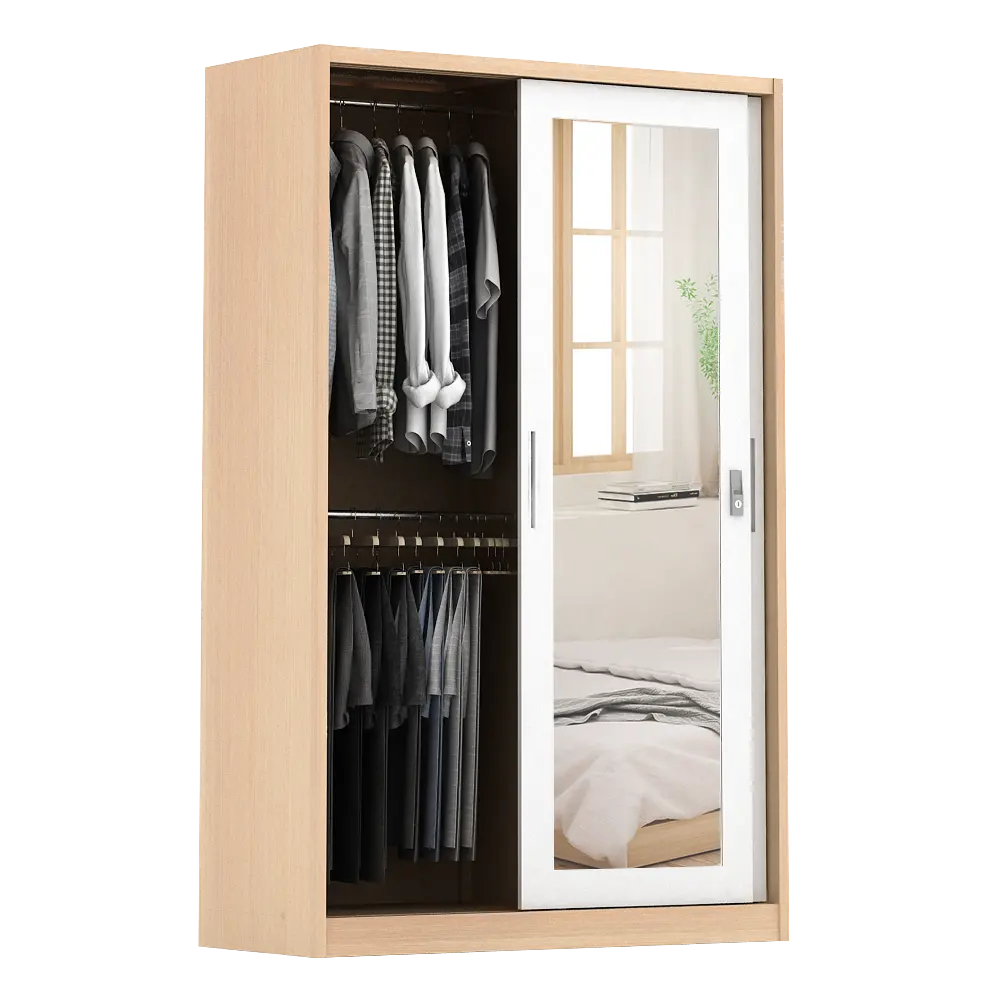 PIRA - ASHTON A 120A MWDSL LEMARI PAKAIAN BESI SLIDING / GESER MOTIF KAYU warna LIGHT ASH - WHITE - PIRA - foto 4