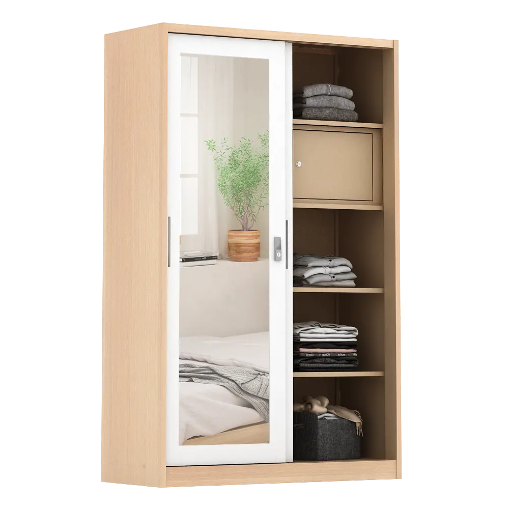 PIRA - ASHTON A 120A MWDSL LEMARI PAKAIAN BESI SLIDING / GESER MOTIF KAYU warna LIGHT ASH - WHITE - PIRA - foto 5