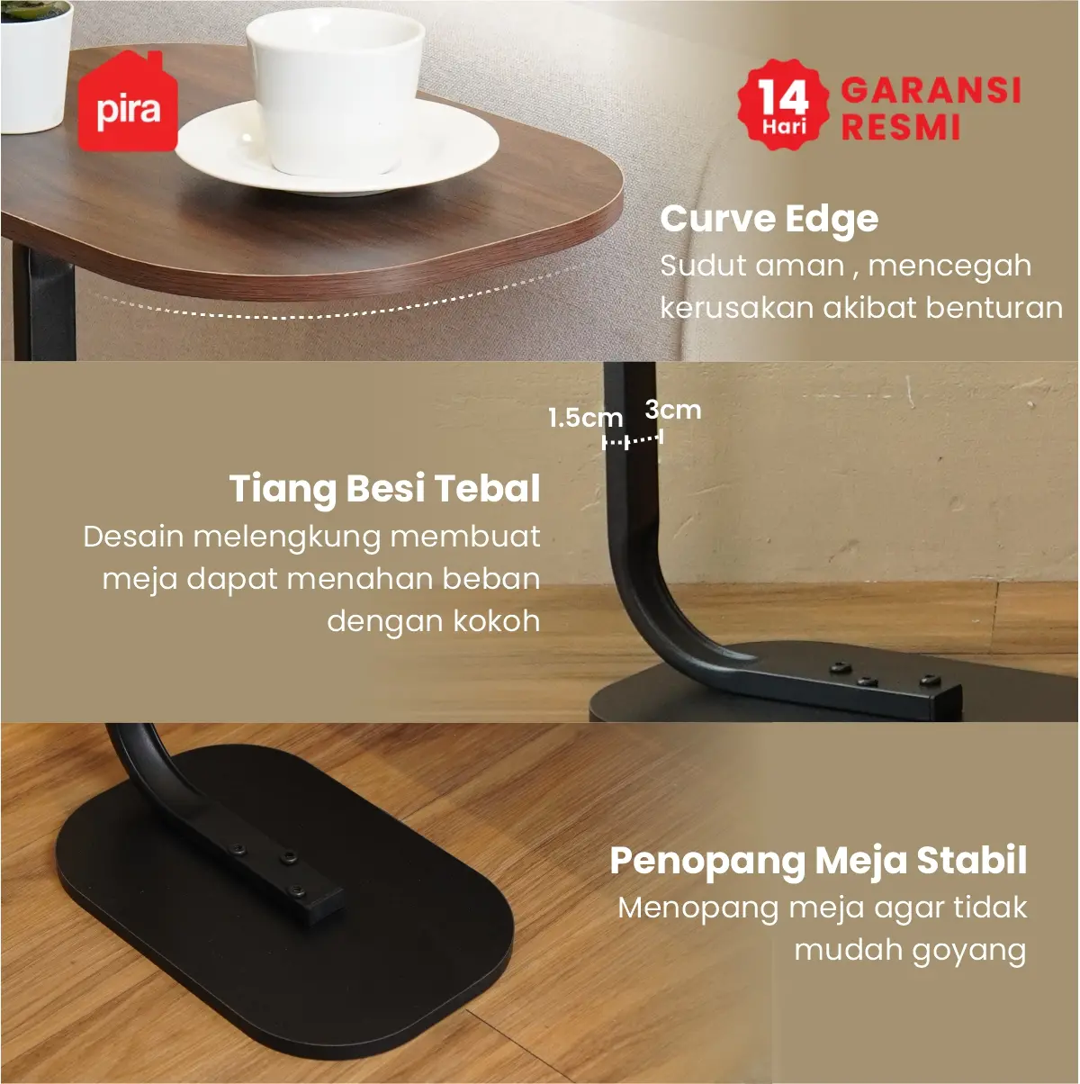 PIRA - TOGI ET40 MEJA KOPI / MEJA KECIL / MEJA SUDUT SOFA / MEJA SAMPING warna BROWN WALNUT - PIRA - foto 7