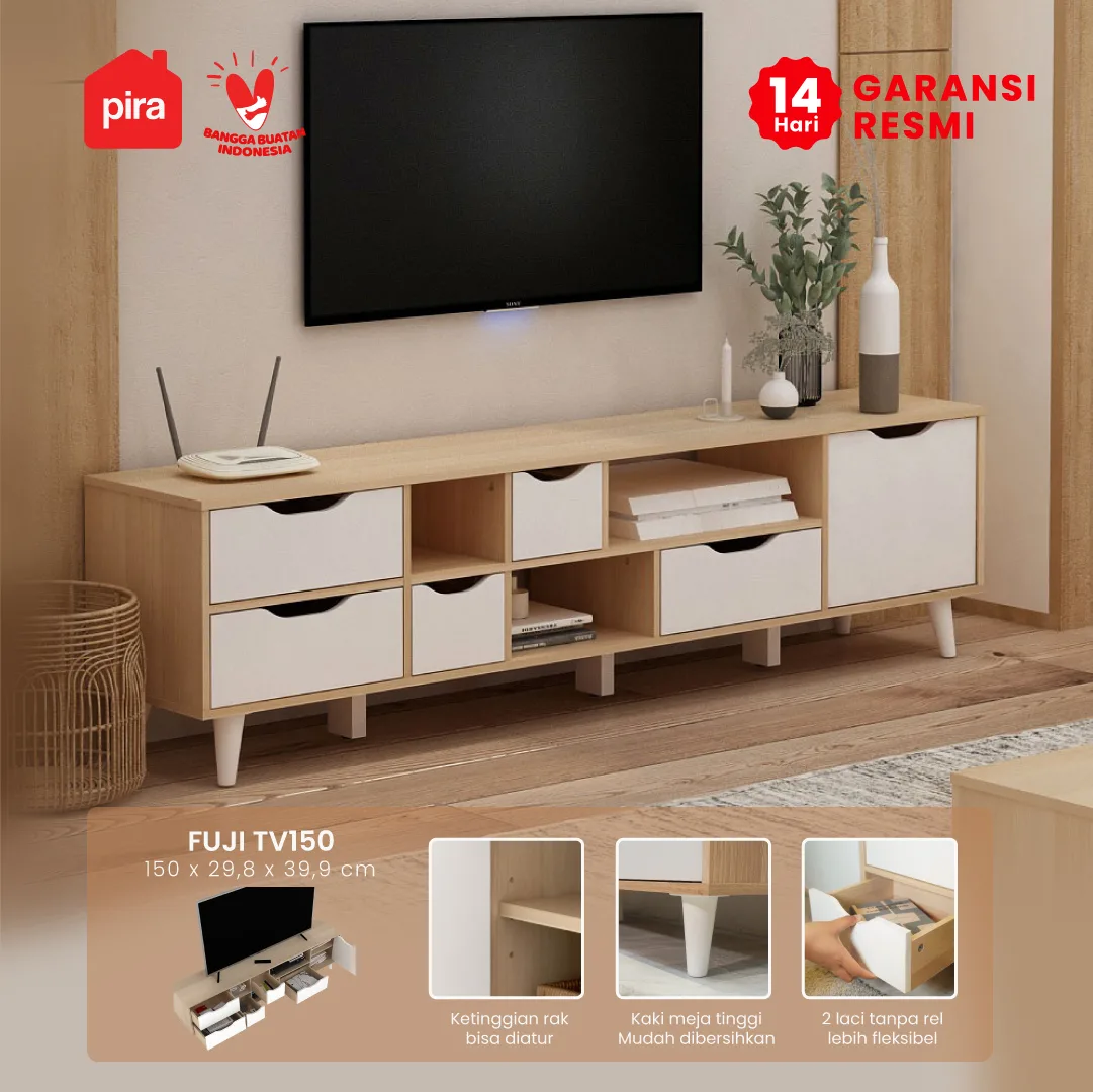 PIRA METROPOLIS OX - FUJI TV150 MEJA TV / RAK TV MINIMALIS warna PRO OAK - WHITE - PIRA METROPOLIS OX - foto 1