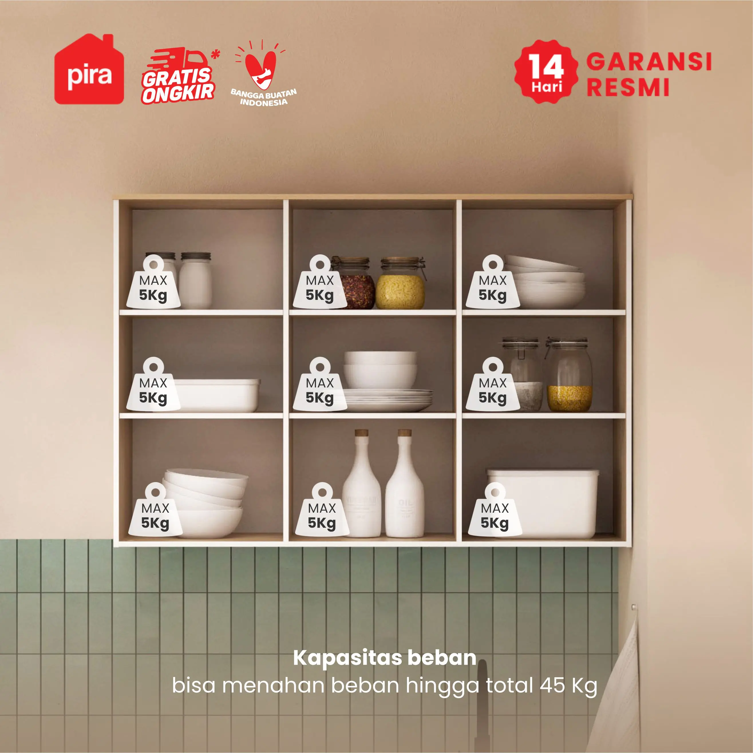 PIRA METROPOLIS - COCINA KCWU120 RAK DAPUR / RAK GANTUNG DAPUR / KITCHEN SET ATAS DENGAN RAK BUMBU warna WHITE - PRO OAK - PIRA METROPOLIS - foto 2