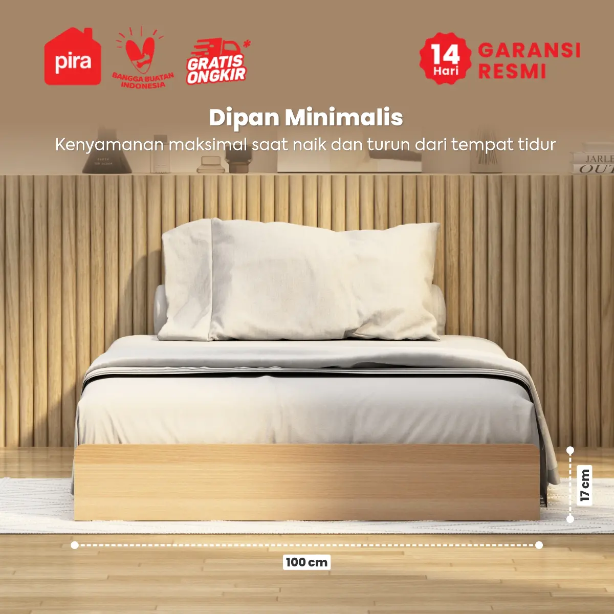 PIRA - NIDO BD100 DIPAN / DIPAN TEMPAT TIDUR / ALAS KASUR / RANJANG warna PRO OAK - PIRA - foto 2