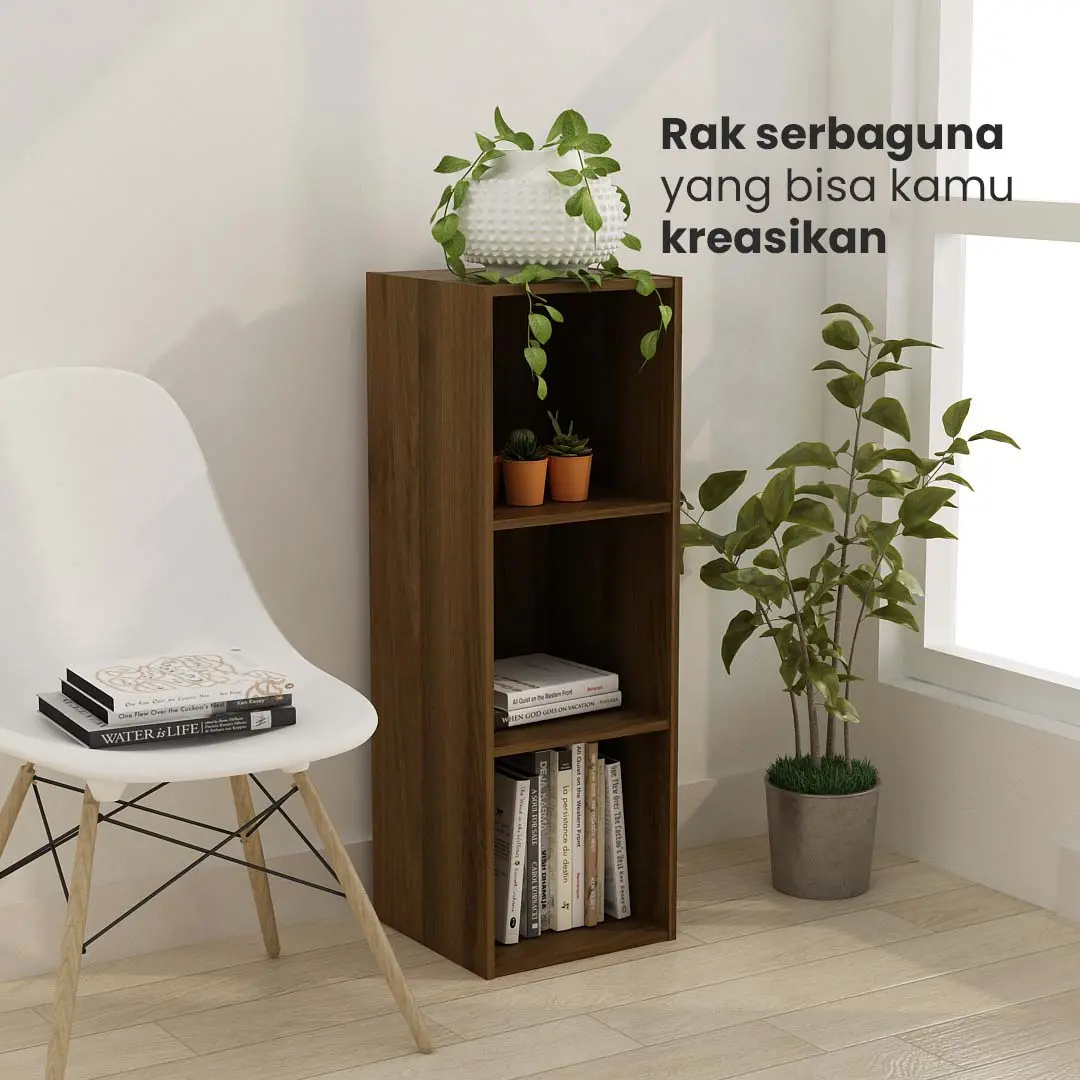PIRA METROPOLIS - HAKO SU 3X1 RAK 3 SUSUN / RAK SUSUN SERBAGUNA / RAK BUKU warna BROWN WALNUT - PIRA METROPOLIS - foto 2