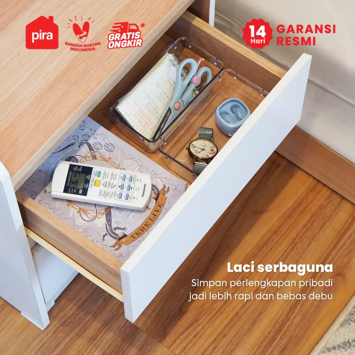 PIRA METROPOLIS -  NILS NS40 MEJA NAKAS / MEJA SUDUT / MEJA SAMPING / LEMARI LACI 2 SUSUN warna WHITE - PRO OAK - PIRA METROPOLIS - foto 6