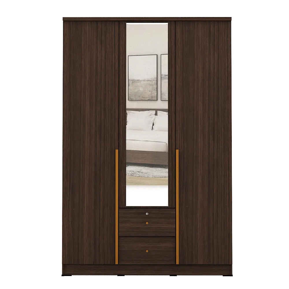 PIRA METROPOLIS - YONA 3P 2DR LEMARI PAKAIAN 3 PINTU DENGAN 2 LACI warna AMERICAN WALNUT - GOLD HAIRLINE - PIRA METROPOLIS - foto 4