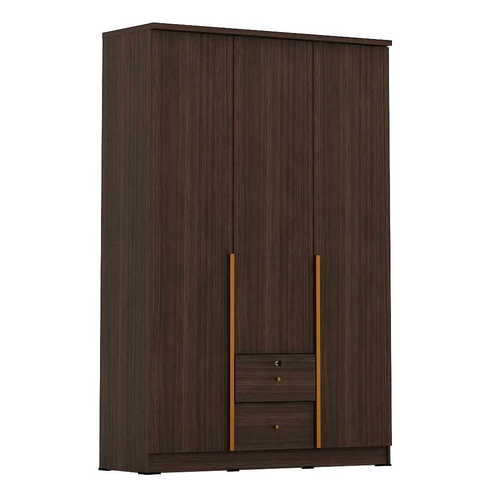 PIRA METROPOLIS - YONA 3P 2DR LEMARI PAKAIAN 3 PINTU DENGAN 2 LACI warna AMERICAN WALNUT - GOLD HAIRLINE - PIRA METROPOLIS - foto 5
