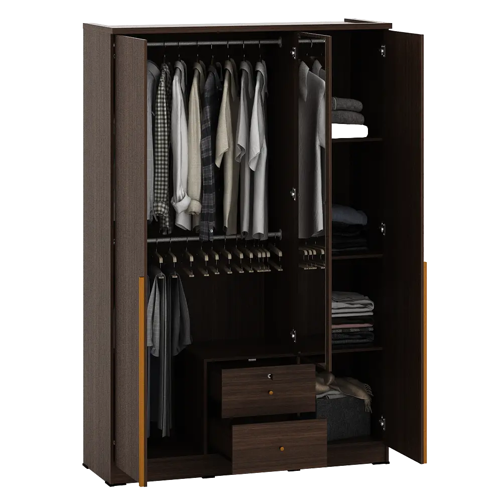 PIRA METROPOLIS - YONA 3P 2DR LEMARI PAKAIAN 3 PINTU DENGAN 2 LACI warna AMERICAN WALNUT - GOLD HAIRLINE - PIRA METROPOLIS - foto 6