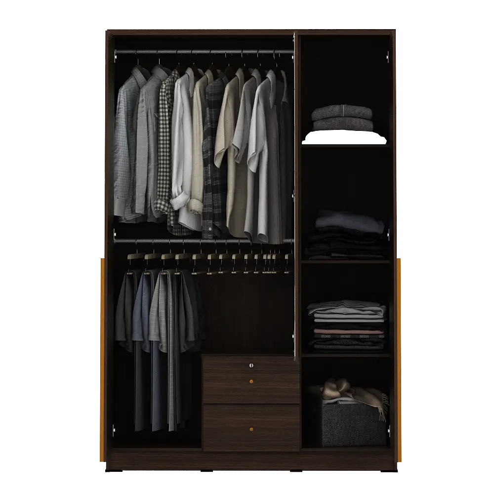 PIRA METROPOLIS - YONA 3P 2DR LEMARI PAKAIAN 3 PINTU DENGAN 2 LACI warna AMERICAN WALNUT - GOLD HAIRLINE - PIRA METROPOLIS - foto 7