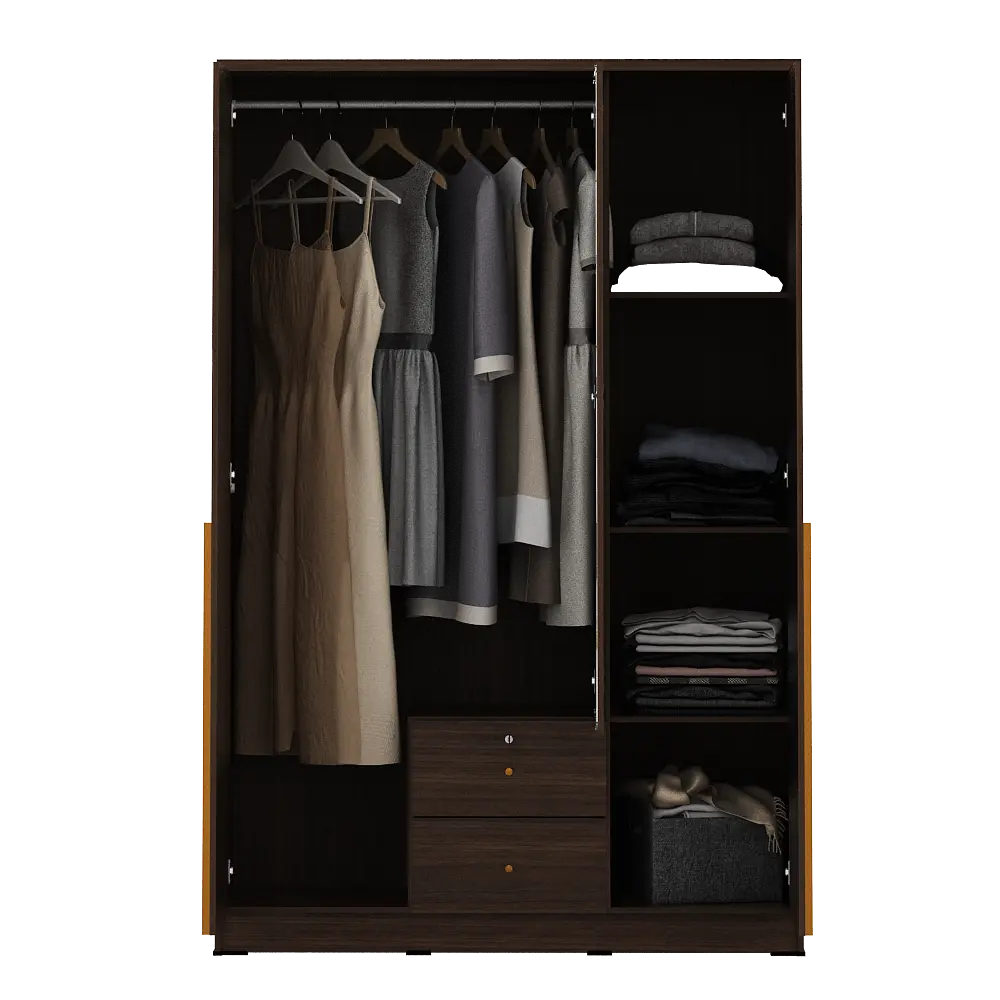 PIRA METROPOLIS - YONA 3P 2DR LEMARI PAKAIAN 3 PINTU DENGAN 2 LACI warna AMERICAN WALNUT - GOLD HAIRLINE - PIRA METROPOLIS - foto 8