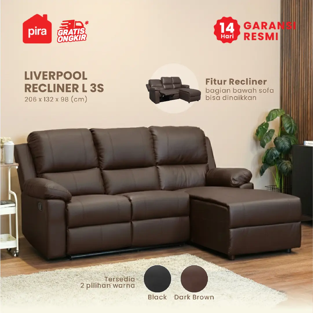 PIRA - LIVERPOOL RECLINER L 3S SOFA BED warna DARK BROWN - PIRA - foto 1