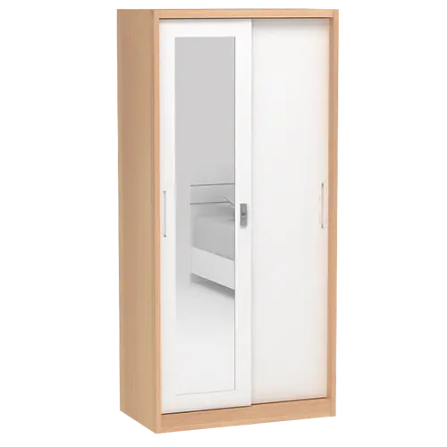 PIRA - ASHTON 90 MWDSL LEMARI PAKAIAN BESI SLIDING / GESER MOTIF KAYU warna LIGHT ASH - WHITE - PIRA - foto 3