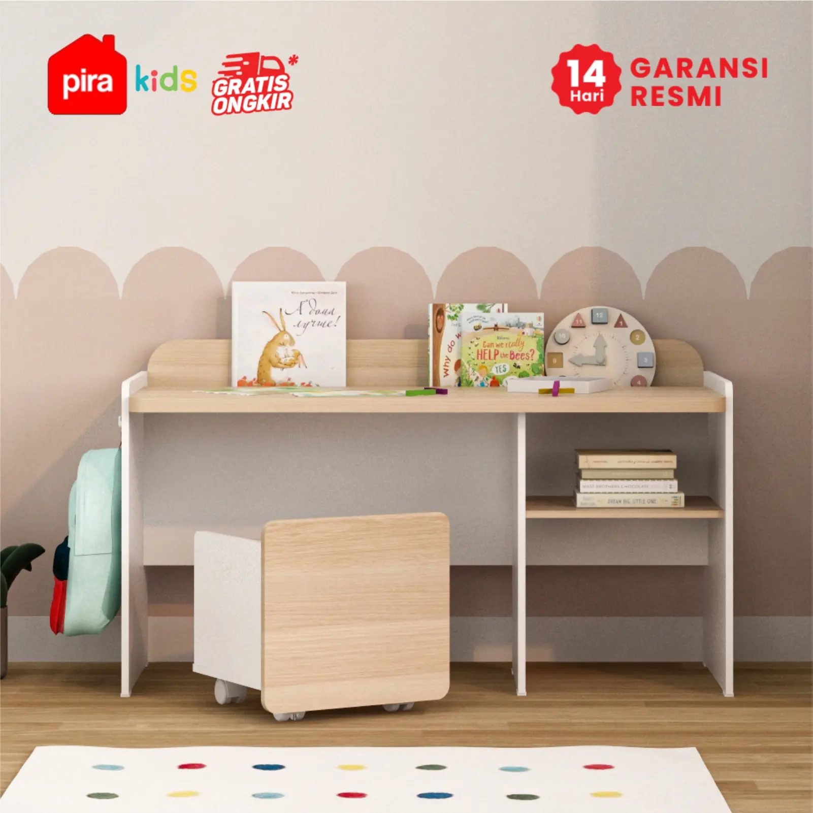 PIRA KIDS - DASAMI DKK100 MEJA BELAJAR ANAK DENGAN RAK BUKU warna PRO OAK - WHITE SM - PIRA KIDS - foto 2