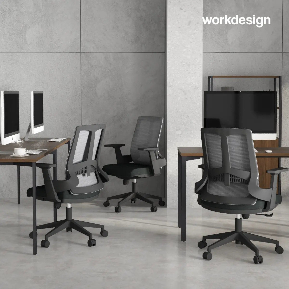 WORKDESIGN AHSOKA PC KURSI KANTOR / KURSI KERJA ERGONOMIS DENGAN SANDARAN KEPALA DAN LUMBAR SUPPORT warna DARK GREY - BLACK - WORKDESIGN - foto 10