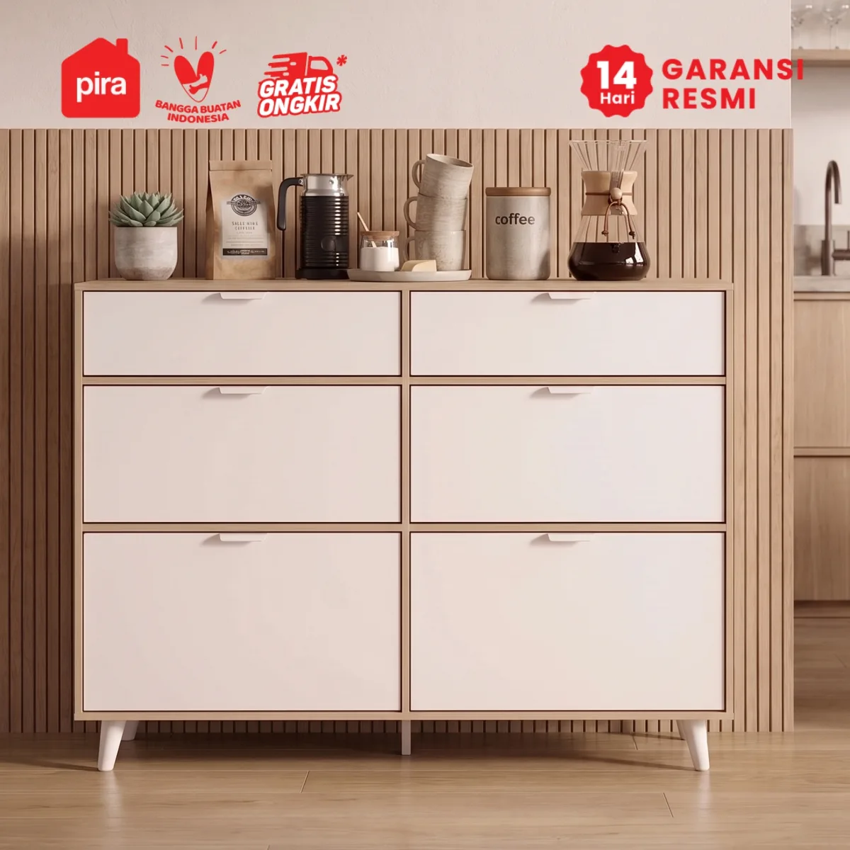 PIRA METROPOLIS - BELATRIX CH3+3 LEMARI LACI / LEMARI SUSUN / DRAWER / LEMARI PENYIMPANAN warna PRO OAK - WHITE - PIRA METROPOLIS OX - foto 2