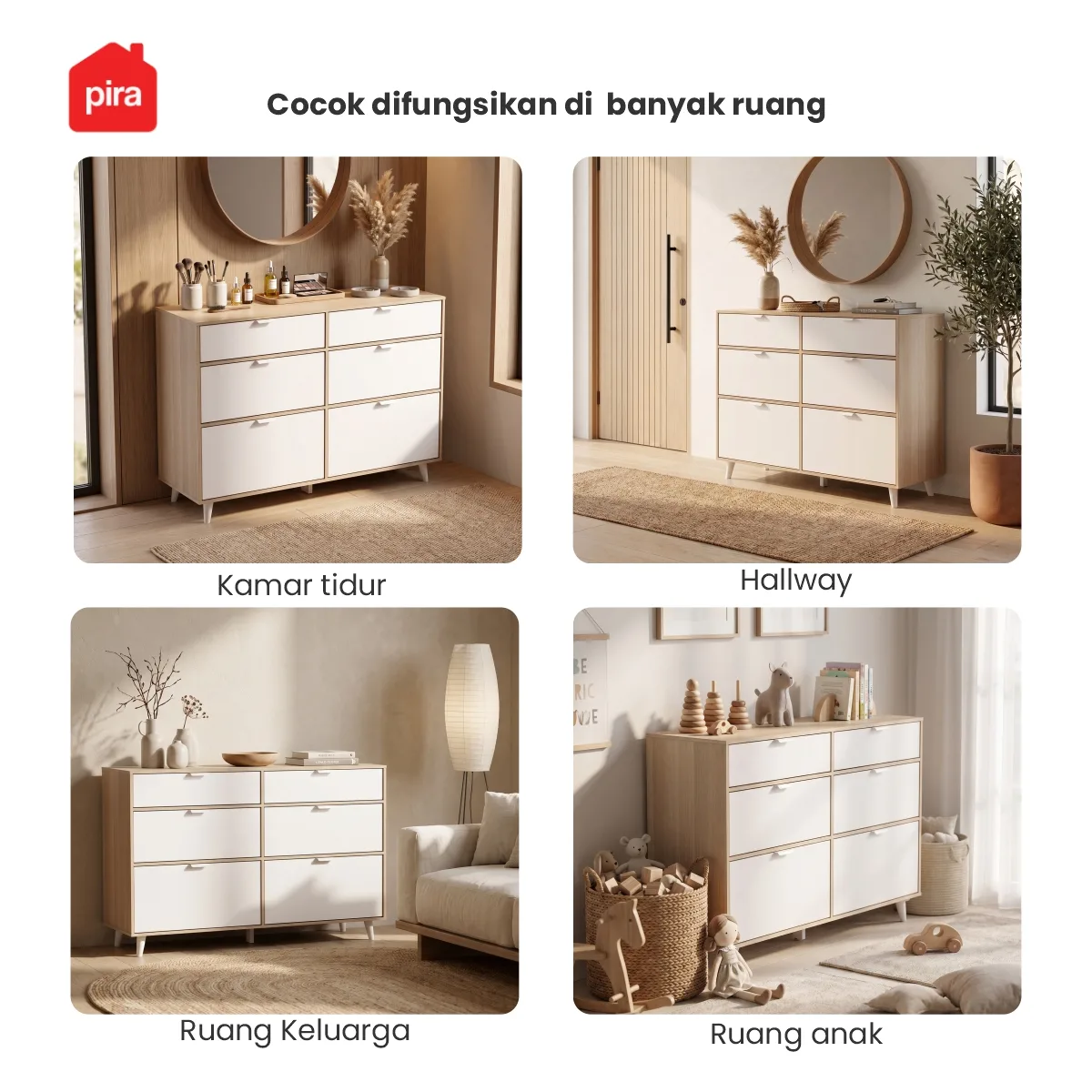 PIRA METROPOLIS - BELATRIX CH3+3 LEMARI LACI / LEMARI SUSUN / DRAWER / LEMARI PENYIMPANAN warna PRO OAK - WHITE - PIRA METROPOLIS OX - foto 9