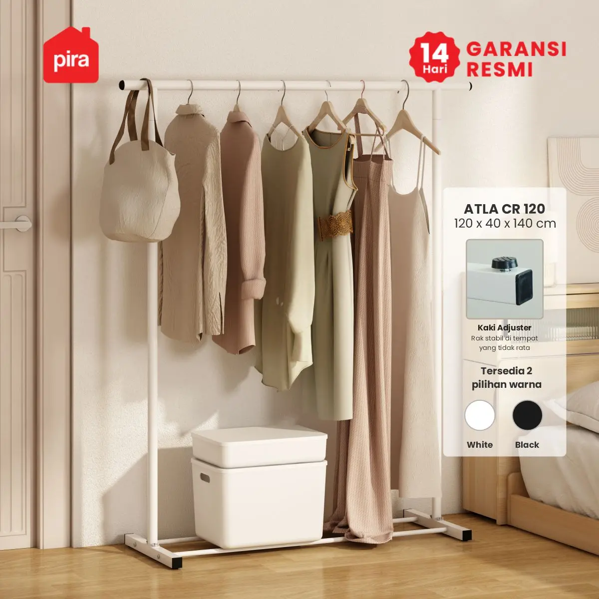 PIRA - ATLA CR 120 RAK GANTUNG BAJU / STAND GANTUNGAN / STAND HANGER / RAK BESI warna WHITE - PIRA - foto 1