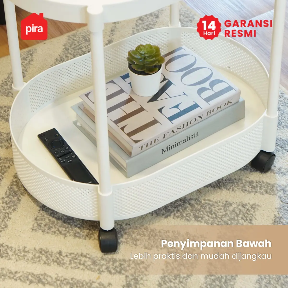 PIRA - ONI OVAL PET SERIES MEJA SAMPING / MEJA NAKAS / MEJA KOPI / MEJA SUDUT / MEJA KECIL DENGAN RODA warna WHITE - PIRA - foto 4