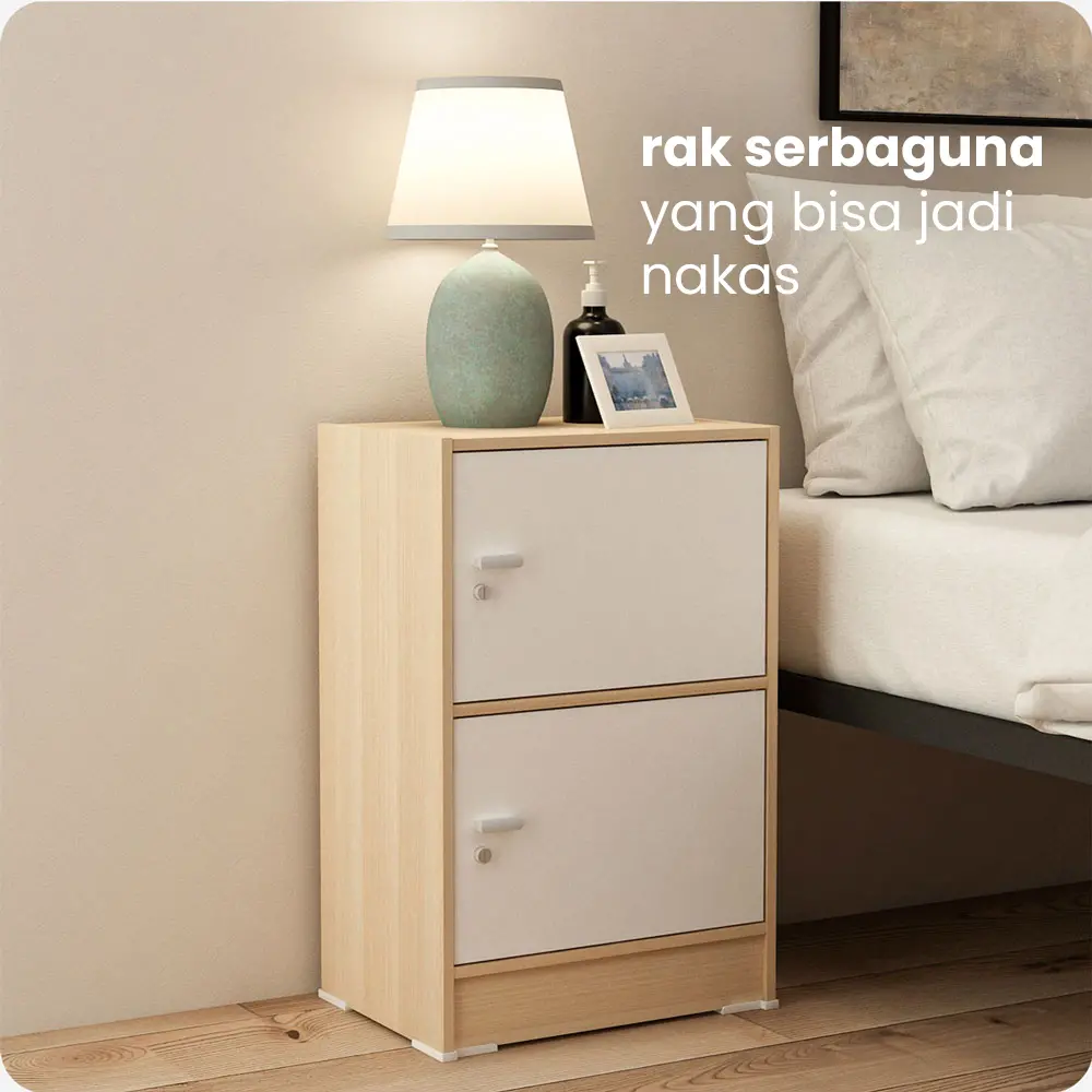 PIRA METROPOLIS OX -  ARUNA RSG2 RAK SERBAGUNA / RAK SUSUN 2 PINTU warna WHITE - PRO OAK - PIRA METROPOLIS OX - foto 2