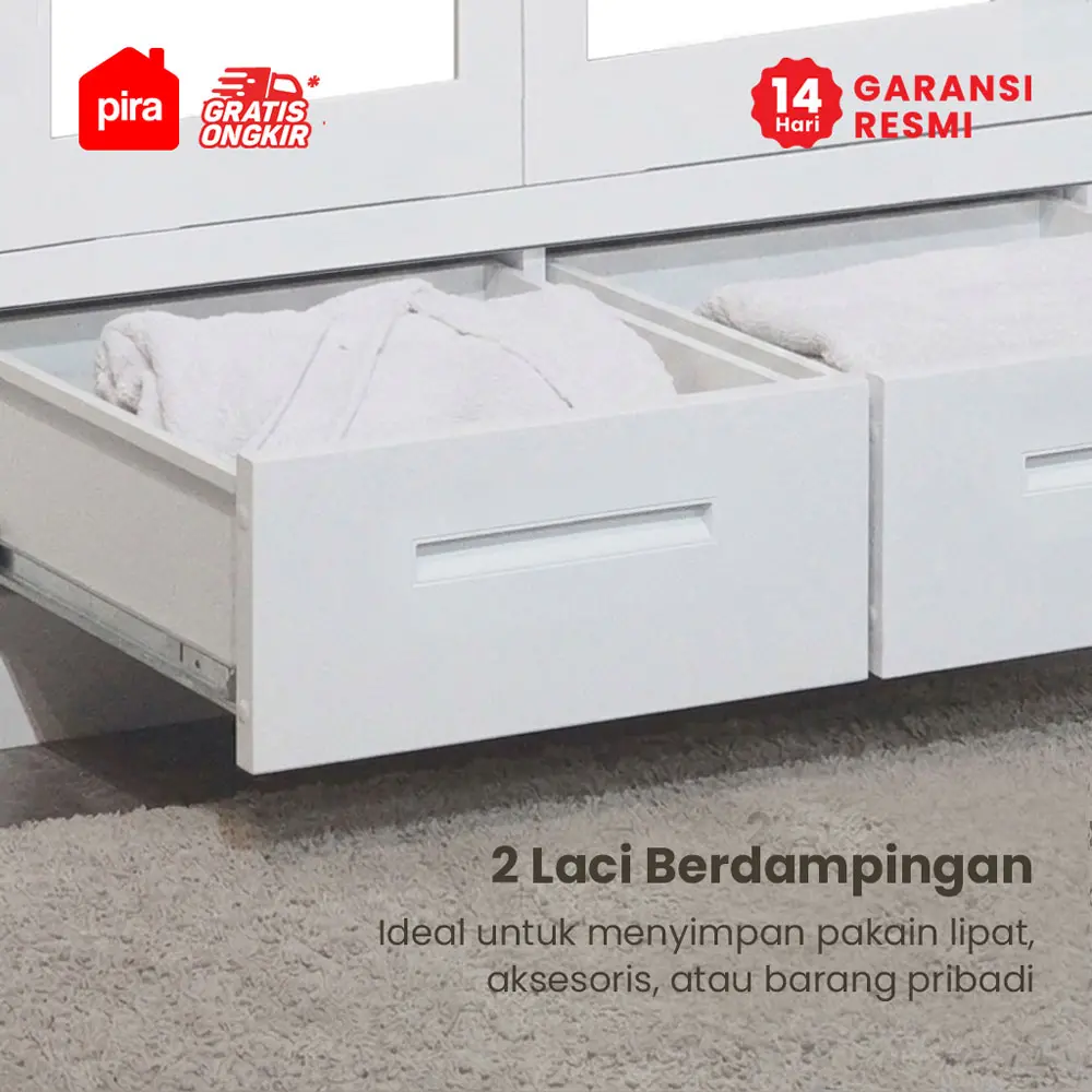 PIRA - SAXON 5P FGD MWD LEMARI PAKAIAN BESI 5 PINTU DENGAN LACI DAN LED warna WHITE - PIRA - foto 4