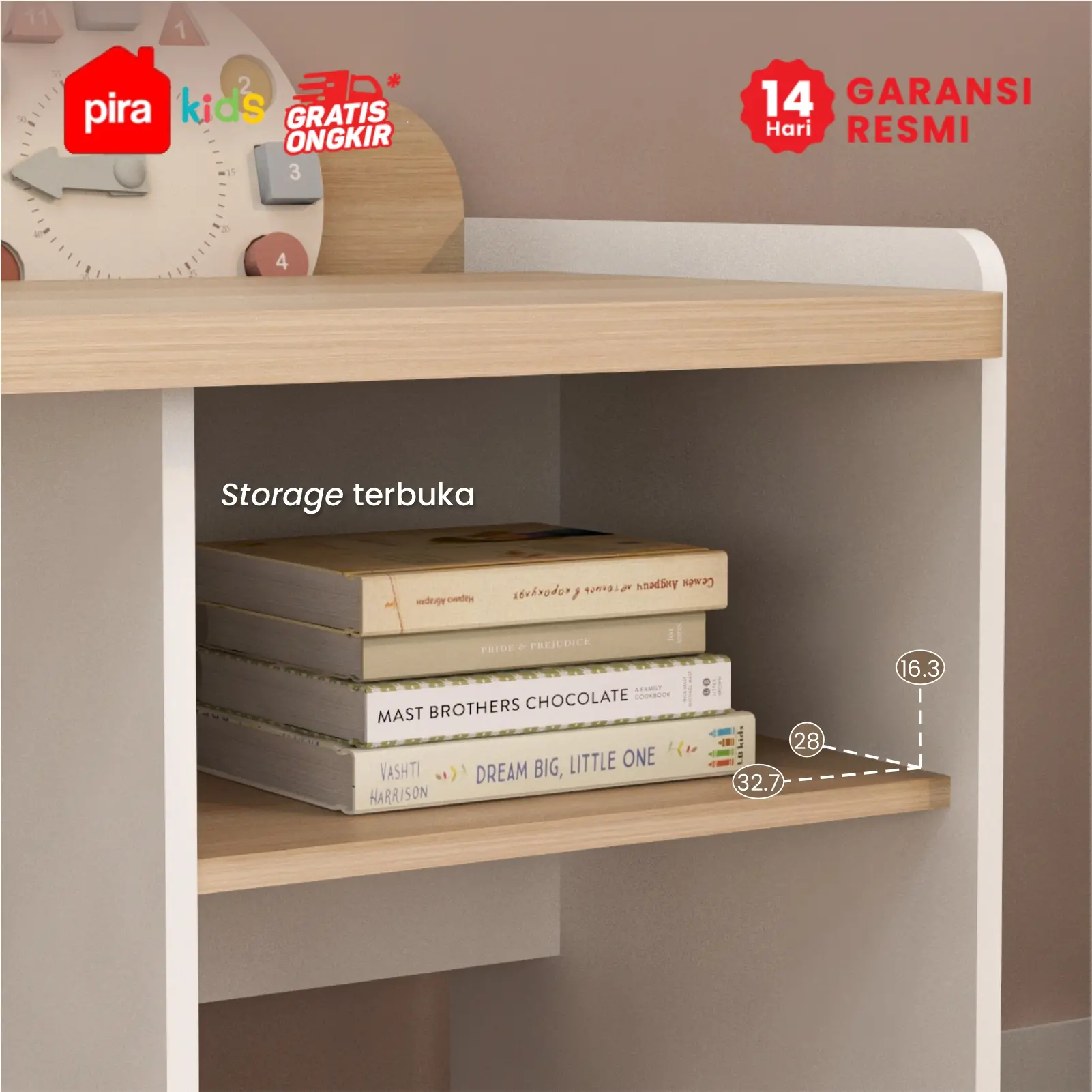 PIRA KIDS - DASAMI DKK100 MEJA BELAJAR ANAK DENGAN RAK BUKU warna PRO OAK - WHITE SM - PIRA KIDS - foto 5