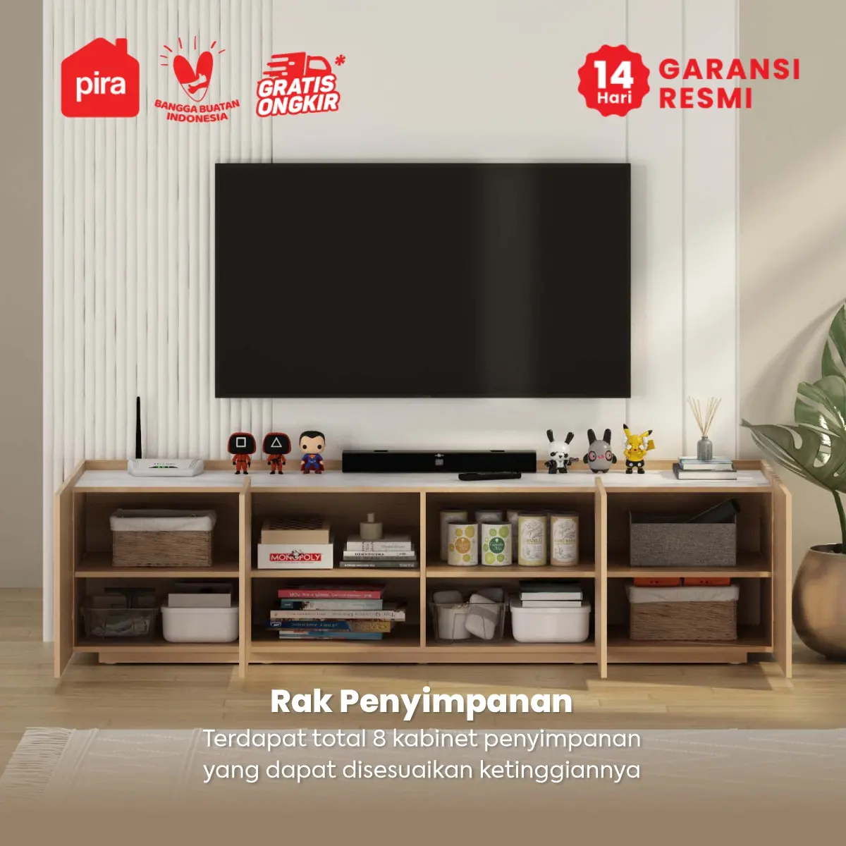 PIRA METROPOLIS OX - ABRAM TV160 LOW MEJA TV / RAK TV / BUFET / KABINET warna PRO OAK - WHITE MARBLE - PIRA METROPOLIS OX - foto 3