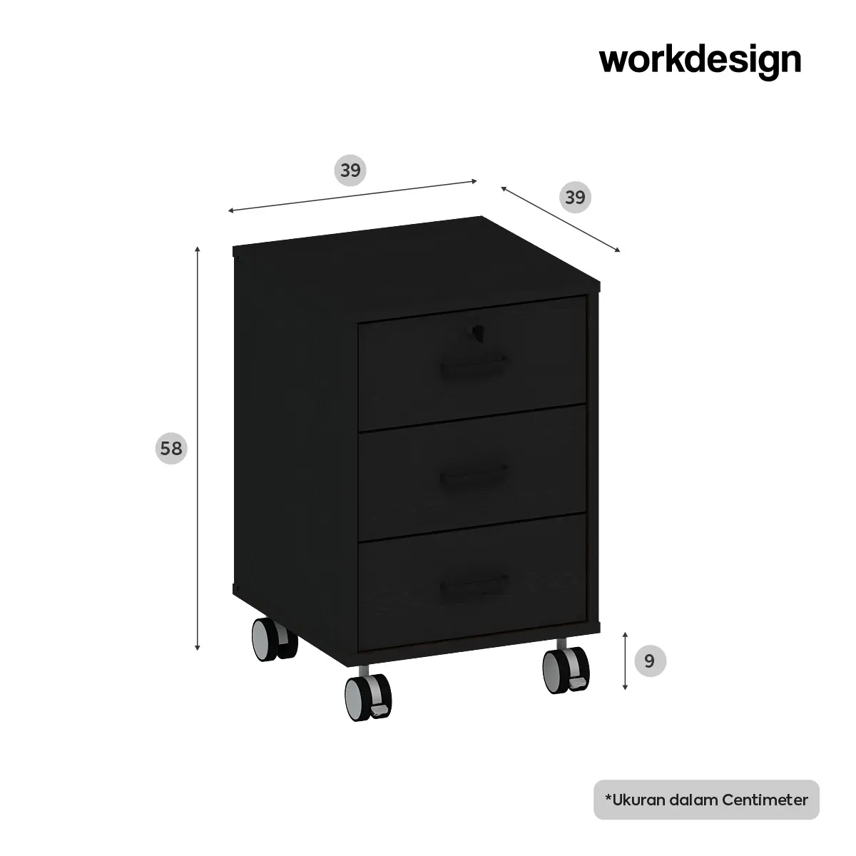 Panduan ukuran WORKDESIGN CODA PD40 PEDESTAL / LEMARI LACI / LEMARI ARSIP KANTOR warna BLACK OAK - WORKDESIGN