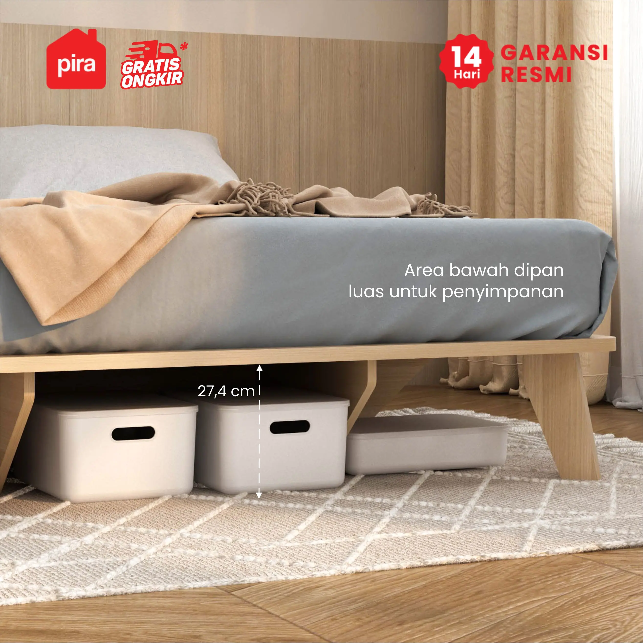 PIRA - HAEDA BD160 DIPAN / DIPAN TEMPAT TIDUR / ALAS KASUR / RANJANG warna PRO OAK - PIRA - foto 5