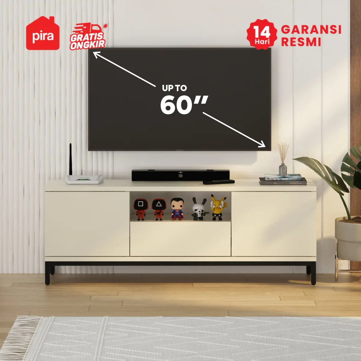 PIRA - PARIS MTV120 MEJA TV / RAK TV BESI warna CREAM - BLACK - PIRA - foto 2