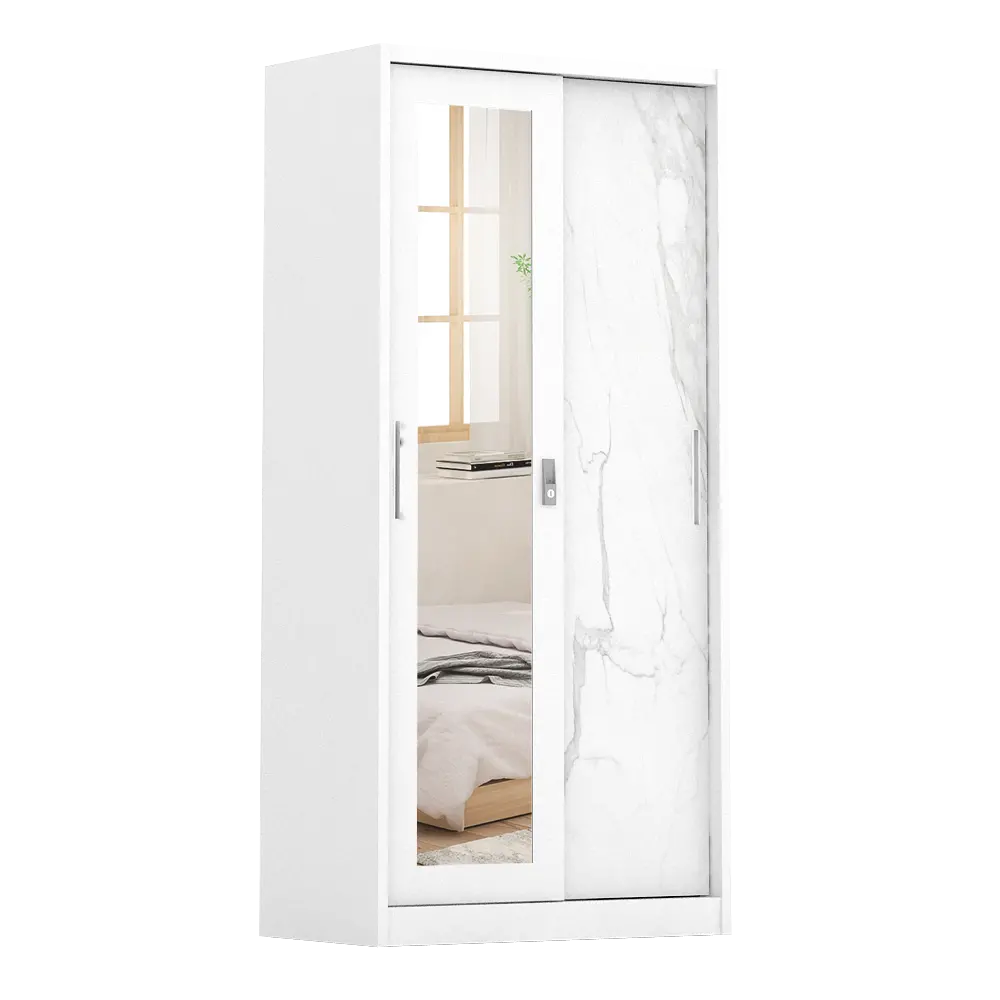 PIRA - CATTA 90 A MWDSL LEMARI PAKAIAN BESI SLIDING / PINTU GESER warna LIGHT MARBLE - WHITE - PIRA - foto 2
