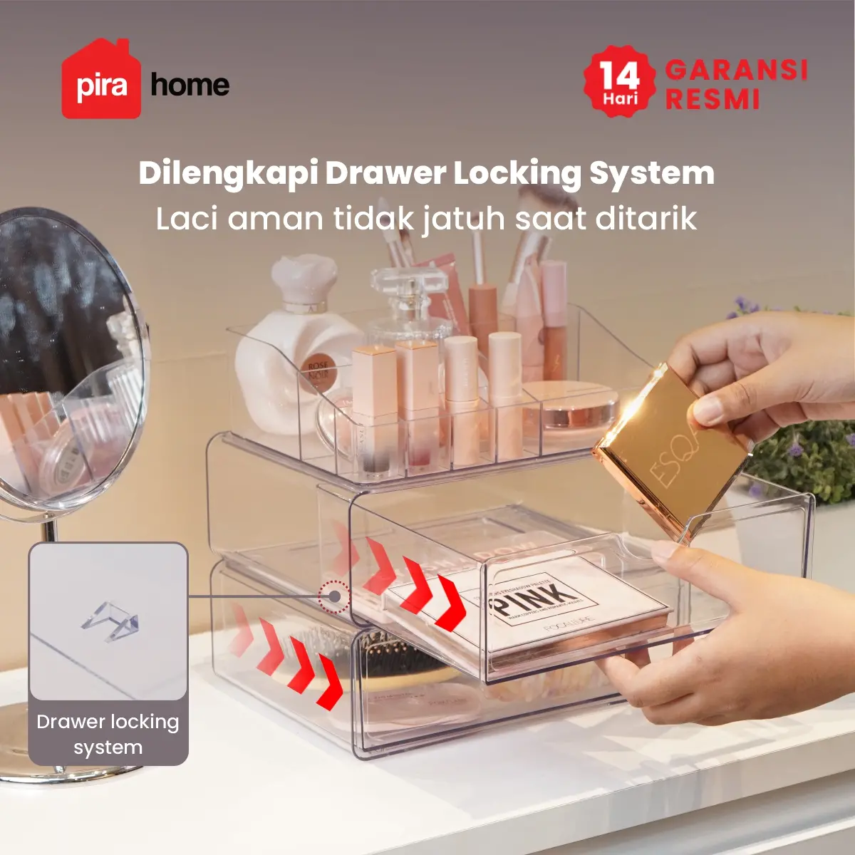 PIRA HOME - SHITA DISPLAY PO KOTAK PENYIMPANAN / RAK KOSMETIK / RAK MAKEUP / TEMPAT PENYIMPANAN TRANSPARAN warna CLEAR - PIRA HOME - foto 5