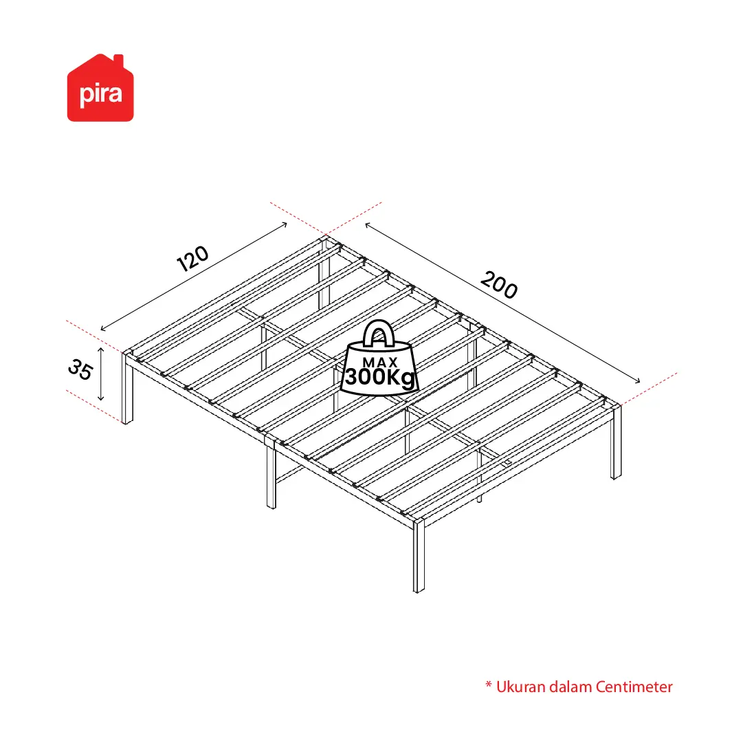 Panduan ukuran PIRA -  BASE AVA MBD120 DIVAN BESI / DIPAN / TEMPAT TIDUR BESI warna BLACK - PIRA