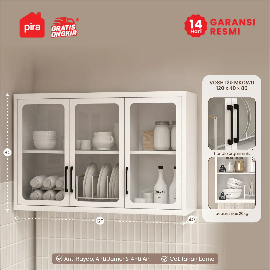 PIRA - VOSH 120 MKCWU KITCHEN SET / RAK DAPUR BESI / LEMARI DAPUR BESI / RAK DAPUR warna WHITE - PIRA - foto 1