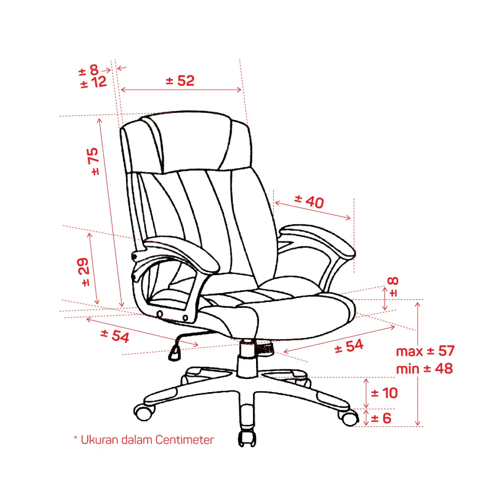 Panduan ukuran PIRA WORK - TAYLOR PC KURSI KERJA / KURSI KANTOR PRESIDENT CHAIR HITAM - BLACK warna BLACK - PIRA WORK