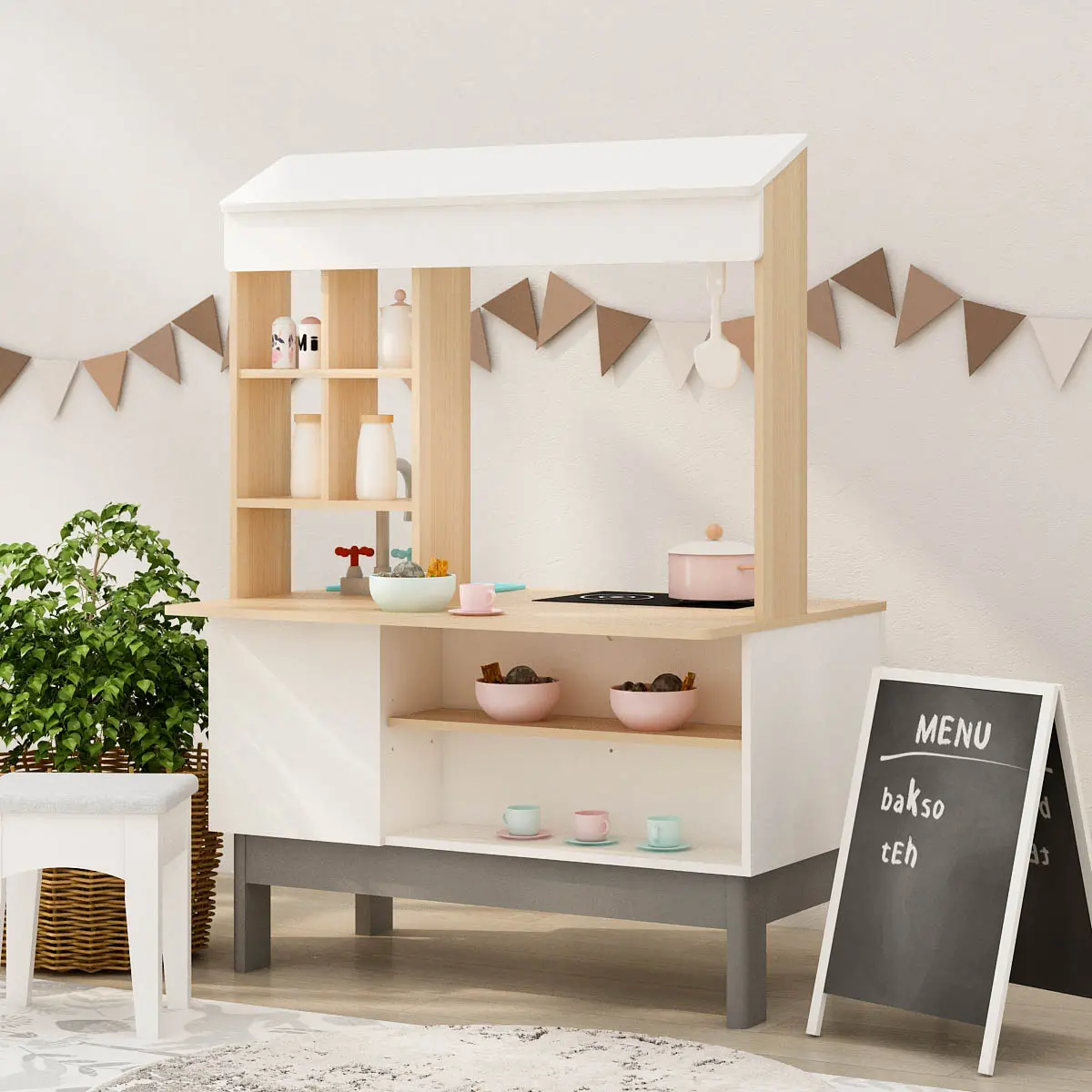 PIRA KIDS - MAGU SHOP PP PRETEND PLAY KANTIN / MARKET BOOTH / GEROBAK WARUNG MAINAN ANAK warna PRO OAK - WHITE SM - PIRA KIDS - foto 1