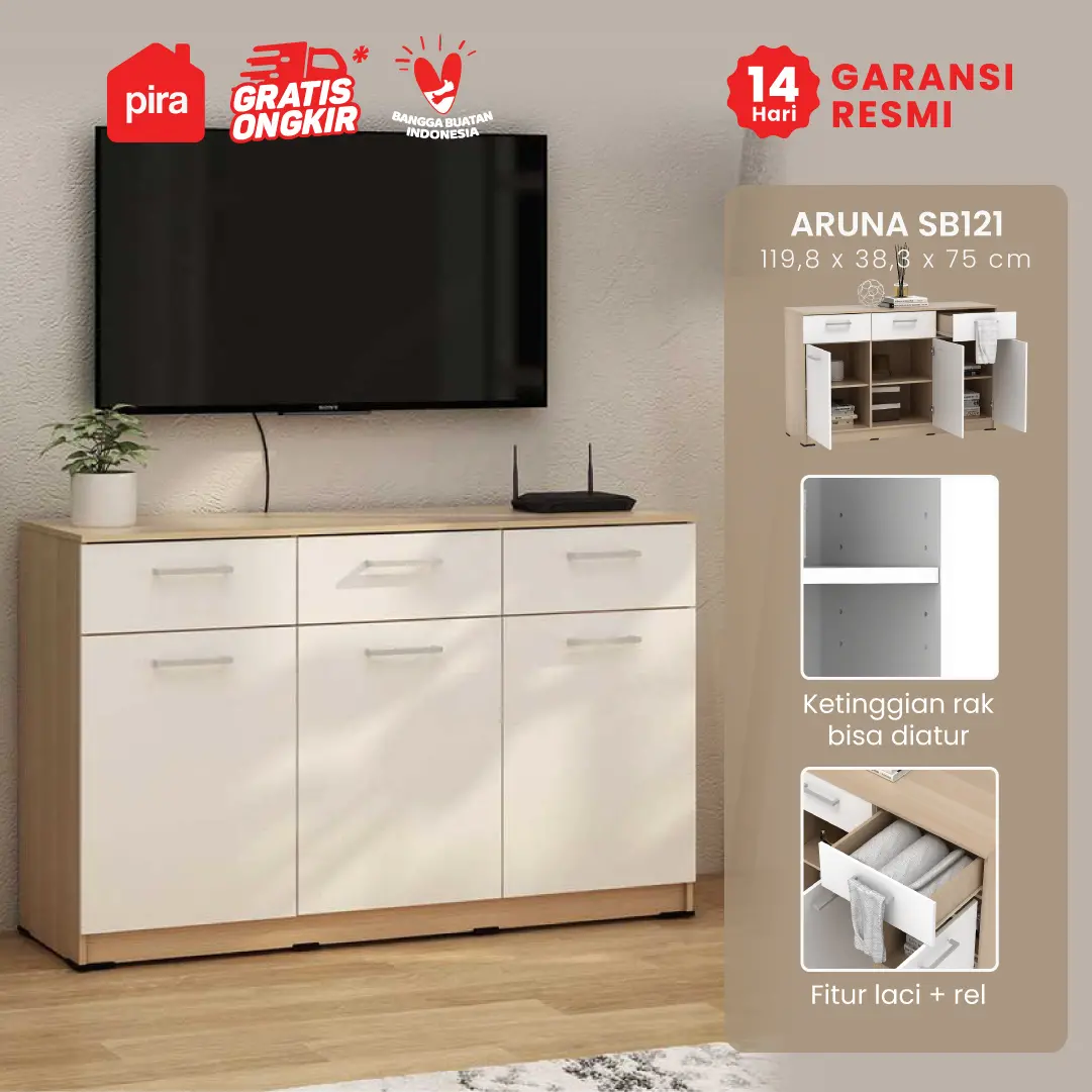 PIRA METROPOLIS OX - ARUNA SB121 BUFET / RAK DAPUR / KITCHEN SET BAWAH DAPUR / LEMARI DAPUR warna PRO OAK - WHITE - PIRA METROPOLIS OX - foto 1