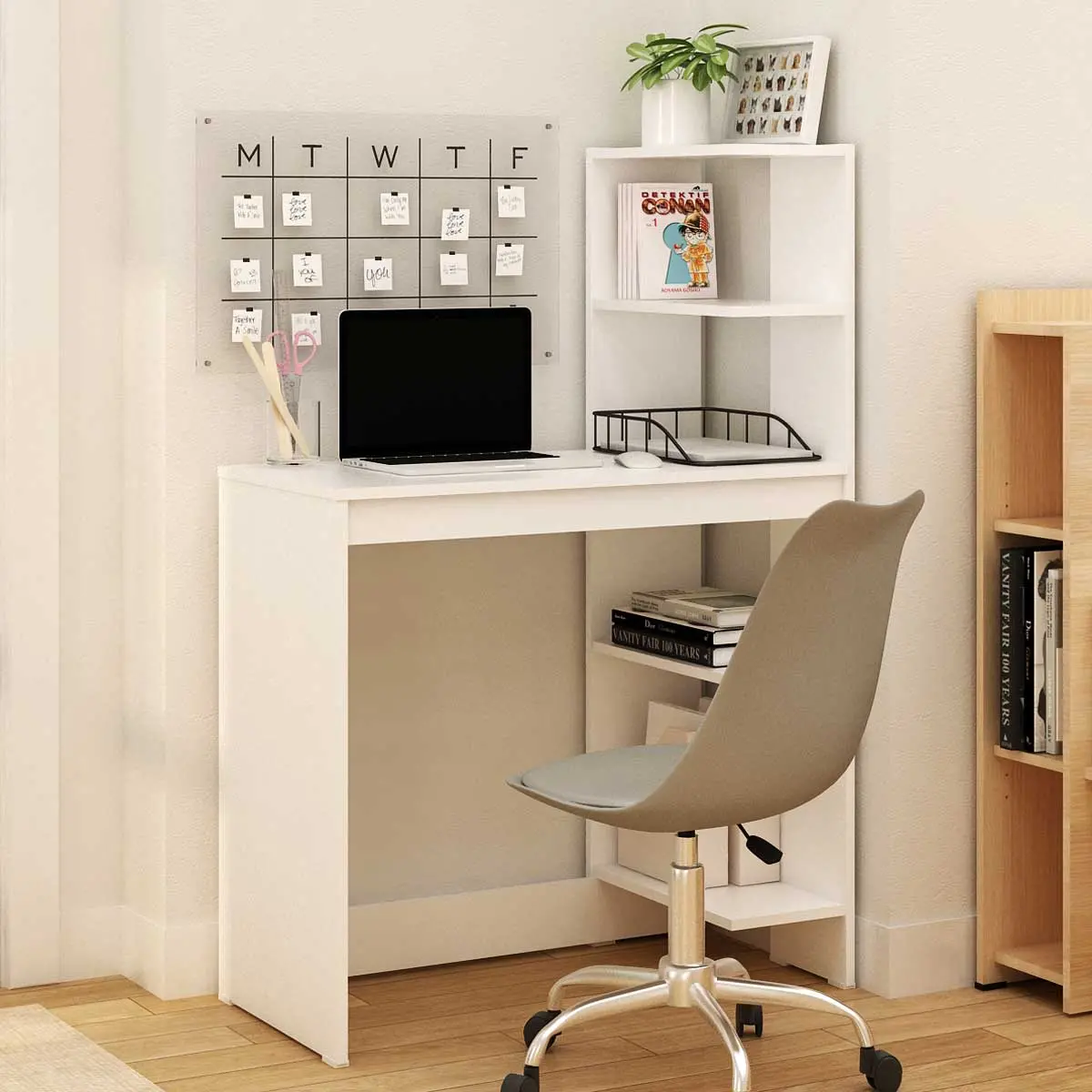 PIRA WORK - KENKO DK80 MEJA KERJA / MEJA BELAJAR DENGAN RAK BUKU warna WHITE SM - PIRA WORK - foto 2