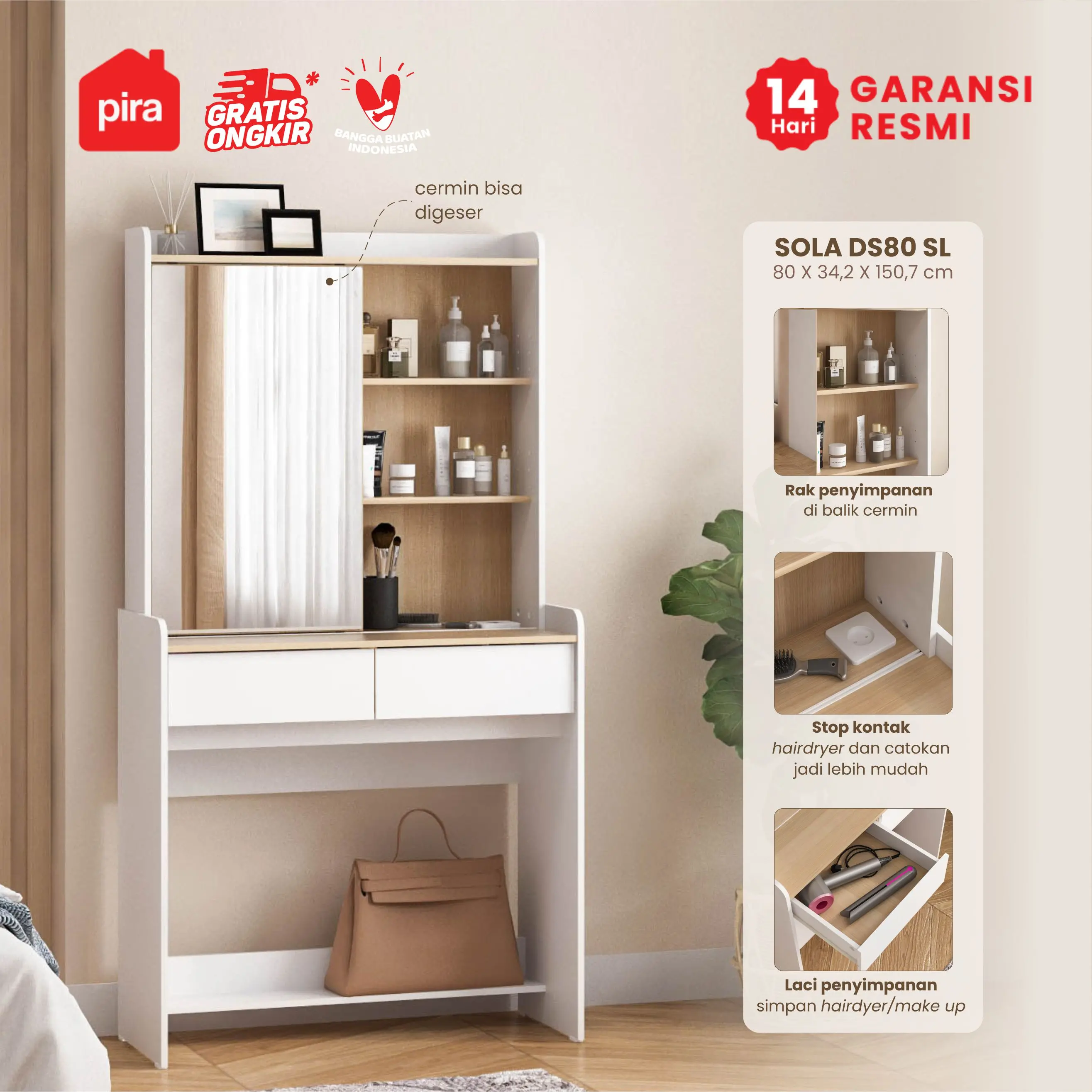PIRA METROPOLIS -  SOLA DS80 SL MEJA RIAS DENGAN STOP KONTAK warna WHITE - PRO OAK - PIRA METROPOLIS - foto 1