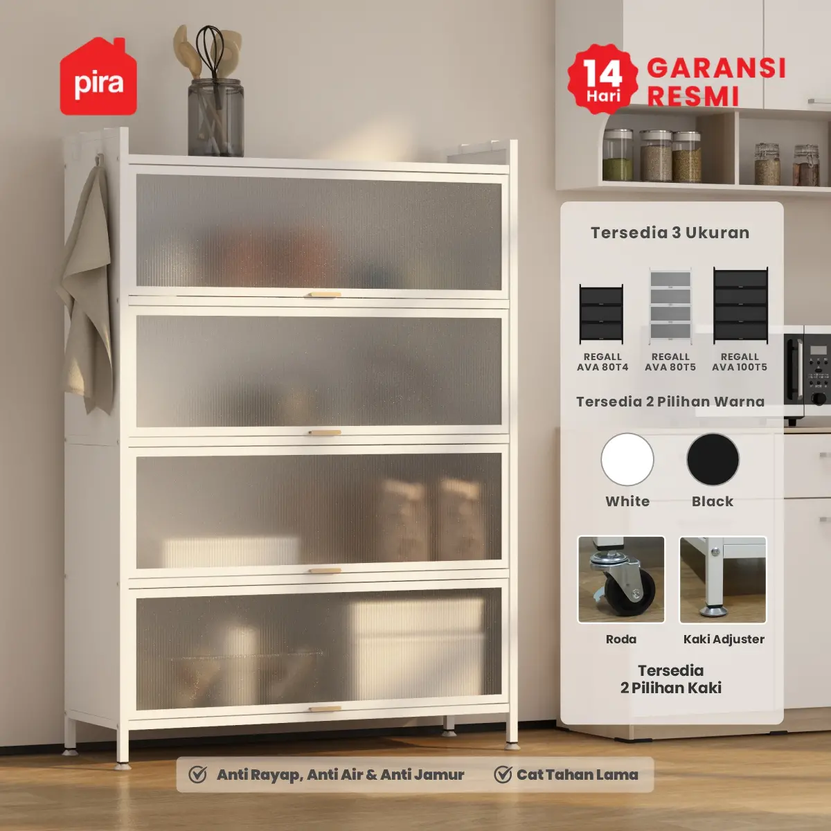 PIRA - REGALL AVA MSU 100T5 LEMARI DAPUR / RAK DAPUR / RAK DAPUR BESI / RAK SUSUN SERBAGUNA warna WHITE - PIRA - foto 1