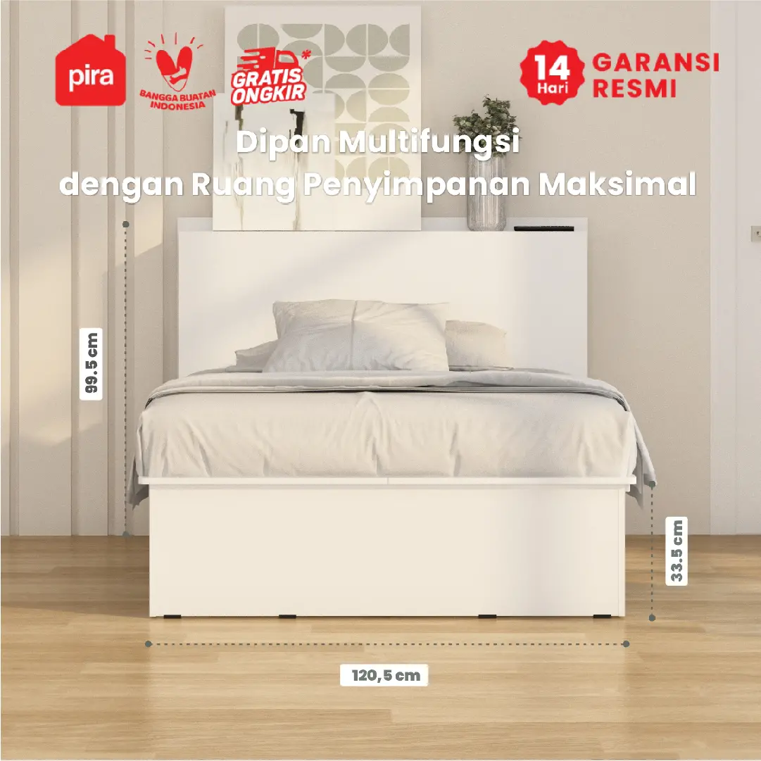 PIRA - MORGAN BD 120 DIPAN / RANJANG / TEMPAT TIDUR DENGAN LACI PENYIMPANAN warna WHITE - PIRA - foto 2
