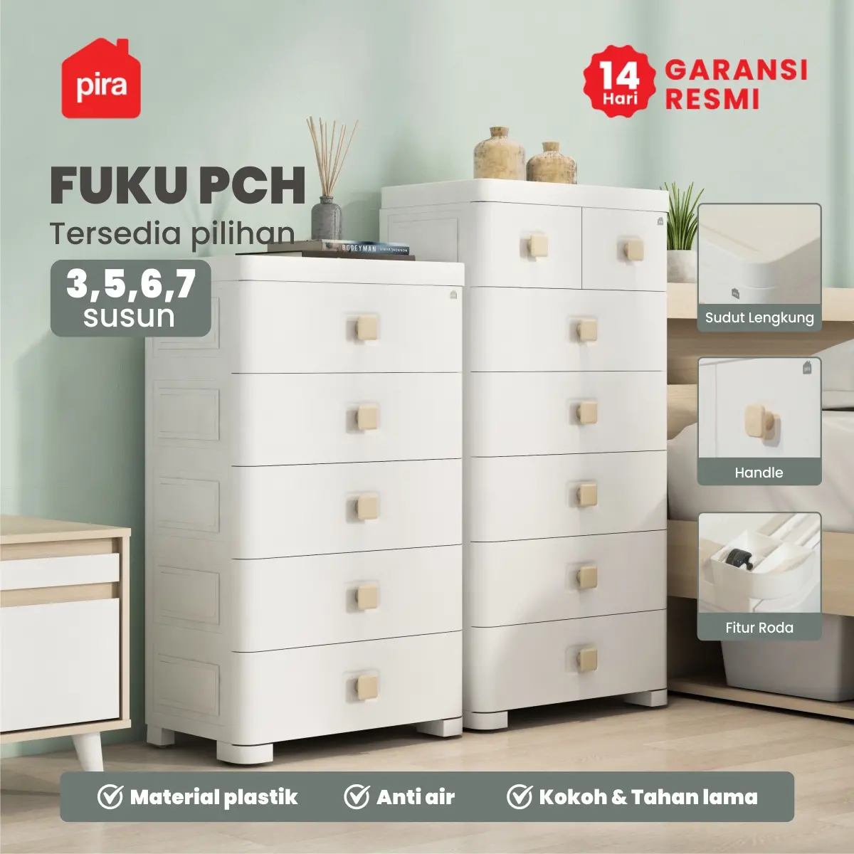 PIRA METROPOLIS - FUKU PCH3 LEMARI LACI / LACI PLASTIK / LEMARI SUSUN PLASTIK / LEMARI BAYI / LEMARI PAKAIAN ANAK warna WHITE - PIRA METROPOLIS - foto 2