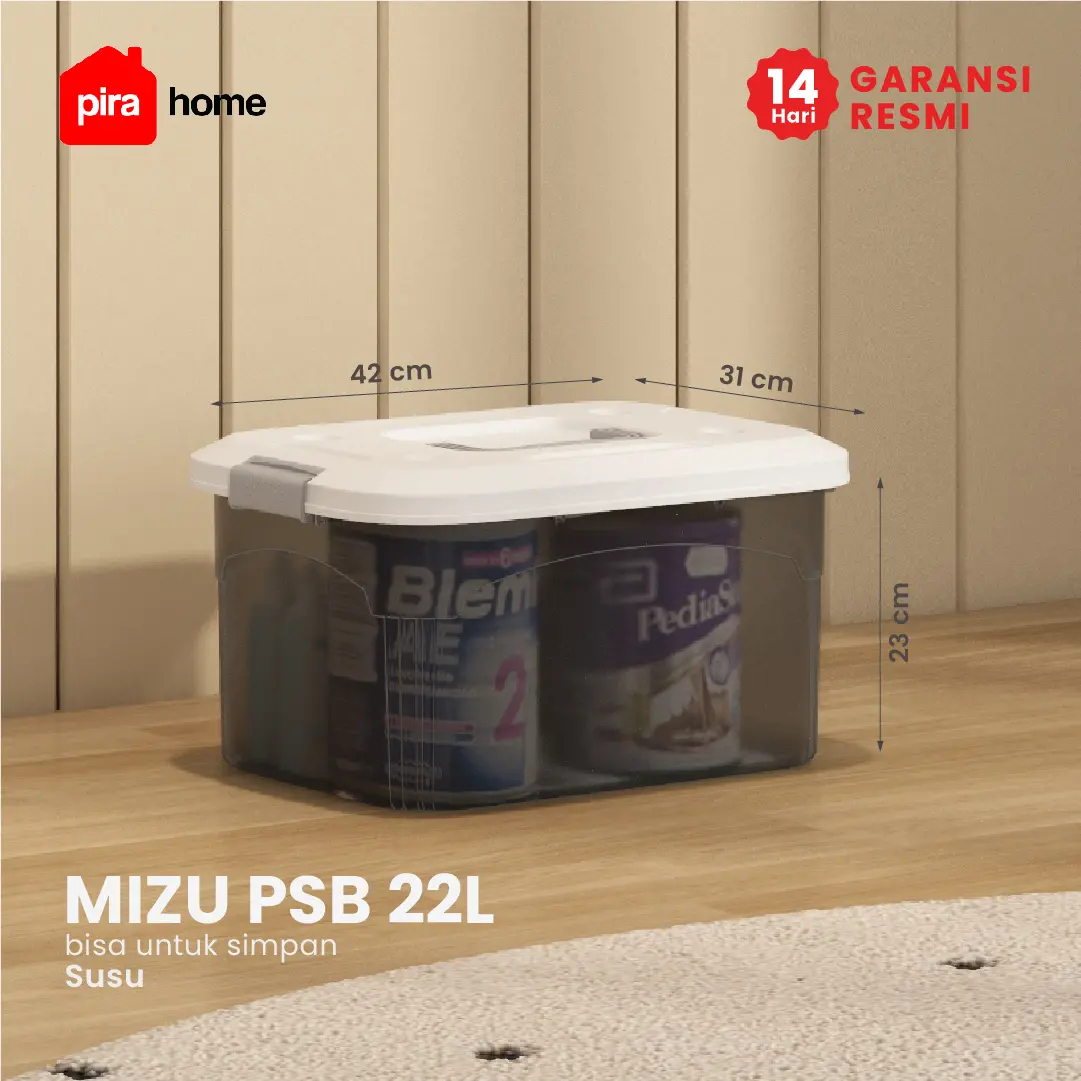 PIRA HOME -  MIZU PSB 22L CONTAINER BOX / BOX PLASTIK / KOTAK PENYIMPANAN warna CLEAR GREY - PIRA HOME - foto 1