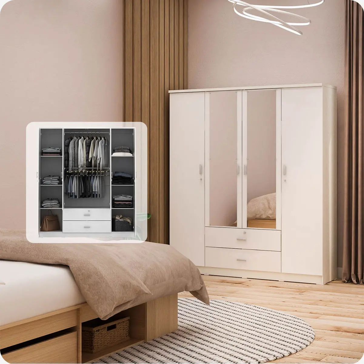 PIRA METROPOLIS OX - ASTA 4PL LEMARI PAKAIAN 4 PINTU DENGAN LACI warna WHITE - PIRA METROPOLIS OX - foto 13