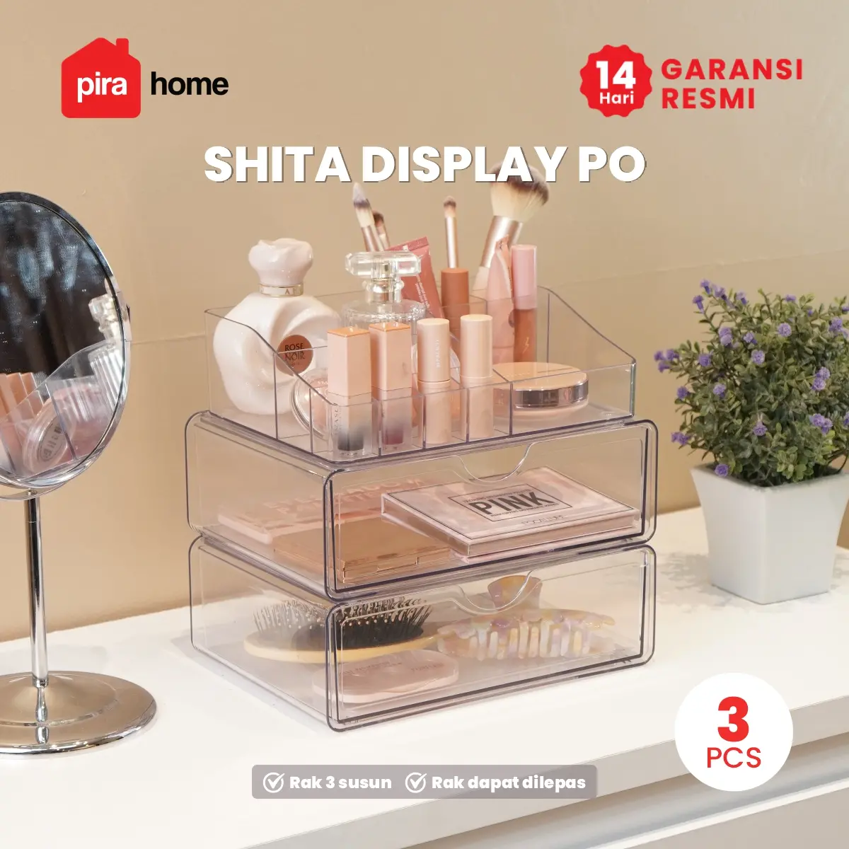 PIRA HOME - SHITA DISPLAY PO KOTAK PENYIMPANAN / RAK KOSMETIK / RAK MAKEUP / TEMPAT PENYIMPANAN TRANSPARAN warna CLEAR - PIRA HOME - foto 1