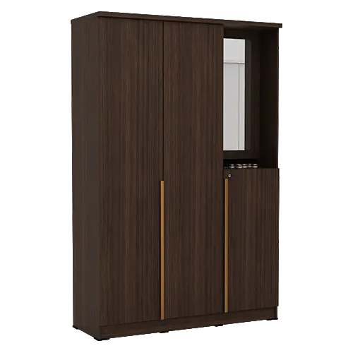PIRA METROPOLIS - YONA WDD 3 LEMARI PAKAIAN 3 PINTU DENGAN KACA RIAS warna AMERICAN WALNUT - GOLD HAIRLINE - PIRA METROPOLIS - foto 4