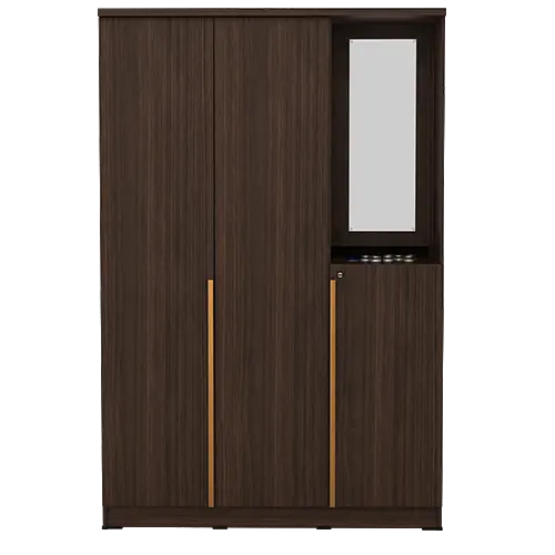 PIRA METROPOLIS - YONA WDD 3 LEMARI PAKAIAN 3 PINTU DENGAN KACA RIAS warna AMERICAN WALNUT - GOLD HAIRLINE - PIRA METROPOLIS - foto 3