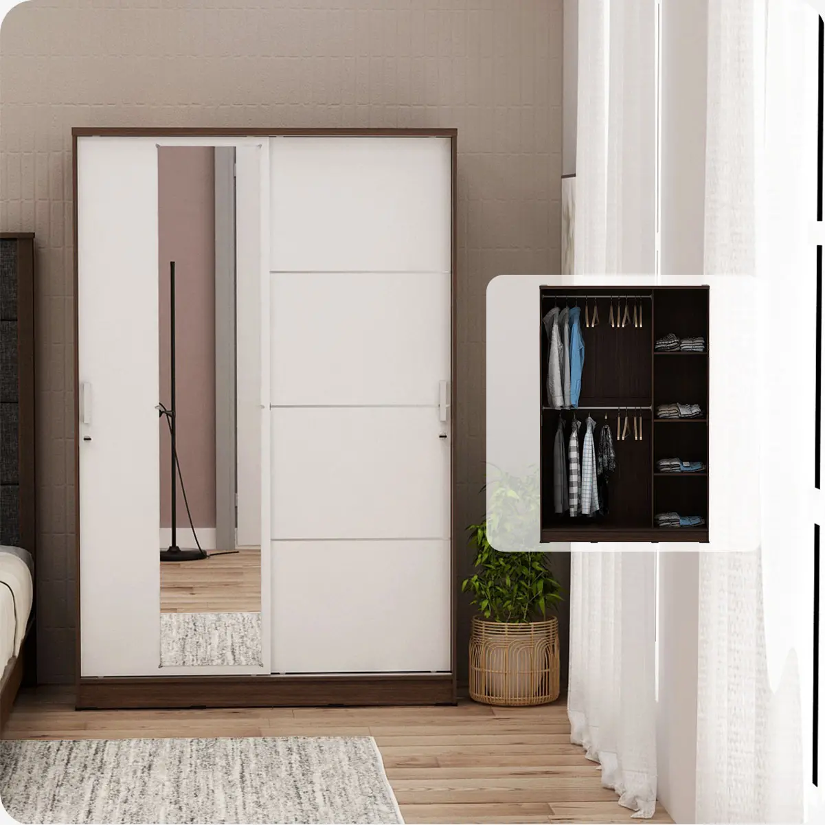 PIRA METROPOLIS - ALBA BAZ SL120LT LEMARI PAKAIAN 2 PINTU GESER warna AMERICAN WALNUT - WHITE - METROPOLIS - foto 2