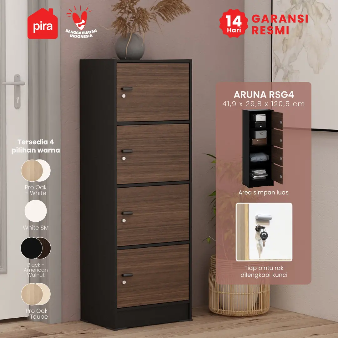 PIRA METROPOLIS OX - ARUNA RSG 4 RAK SERBAGUNA / RAK SUSUN 4 PINTU warna BLACK - AMERICAN WALNUT - PIRA METROPOLIS OX - foto 1